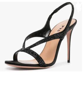 FYS Black Open Toe Stiletto High Heel Sandals Rhinestones Hollow Slingback Shoes
